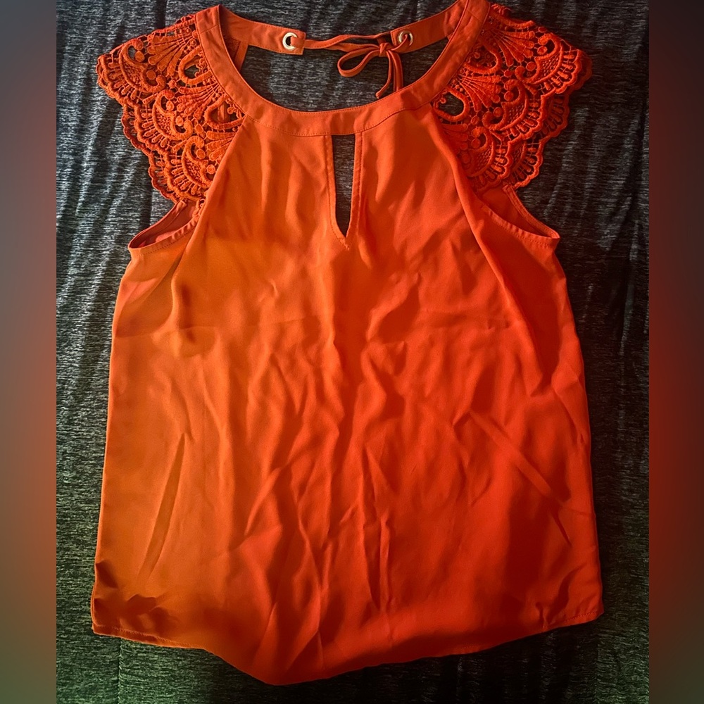 Express Orange Sleeveless Embellished Blouse